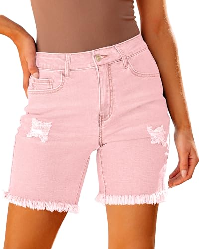 Luvamia Women's Candy Pink High Waisted Denim Shorts, Size Small